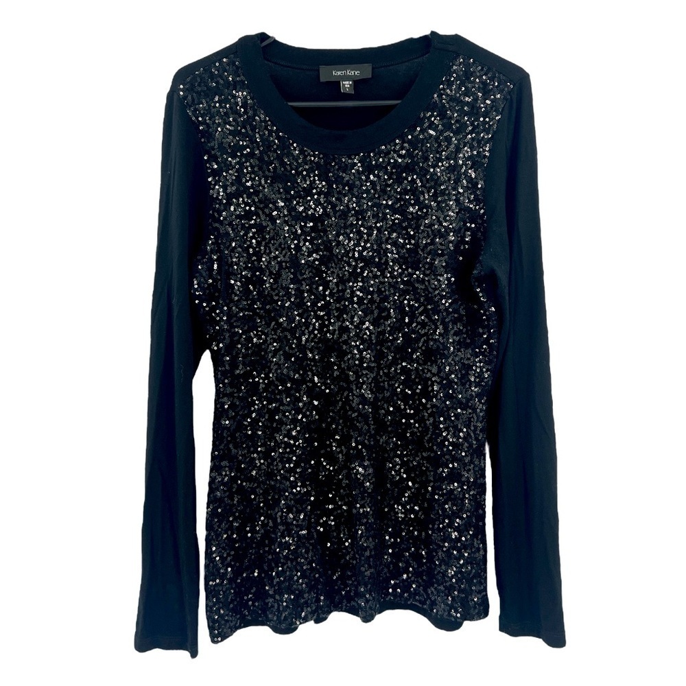 Karen Kane Black sequin Pullover Crew Neck stretchy fairy festival